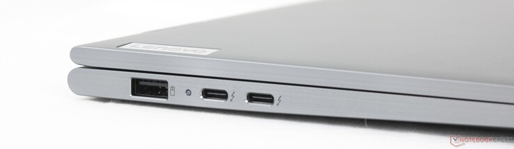 Po lewej: USB-A 3.2 Gen 1 (5 Gbit/s, zawsze włączone), 2x USB-C 4.0 z Thunderbolt 4 (40 Gbit/s, DisplayPort 2.1, Power Delivery 3.0)
