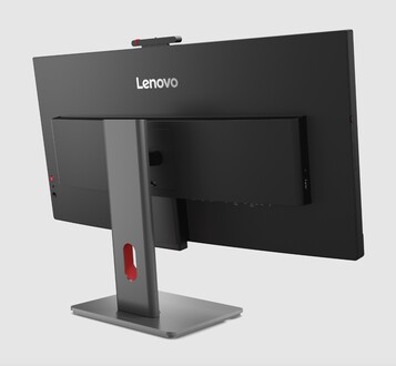 Widok z tyłu ultraszerokiego monitora Lenovo P34WD z panelem IPS. 