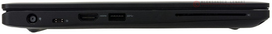 lewy bok: gniazdo zasilania, DisplayPort przez USB typu C, HDMI, USB 3.0, czytnik kart inteligentnych