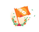 Obraz promocyjny inicjatywy Cloudflare Content Independence Day przedstawiający pomarańczową flagę z symbolem długopisu. (Źródło obrazu: Cloudflare)