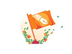 Obraz promocyjny inicjatywy Cloudflare Content Independence Day przedstawiający pomarańczową flagę z symbolem długopisu. (Źródło obrazu: Cloudflare)