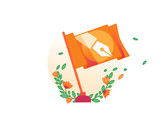 Obraz promocyjny inicjatywy Cloudflare Content Independence Day przedstawiający pomarańczową flagę z symbolem długopisu. (Źródło obrazu: Cloudflare)