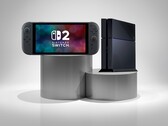 Konsole Switch 2 i PS4 pokazane obok siebie (źródło obrazu: Nintendo of America, Sony PlayStation)