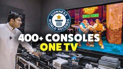 Ibrahim Al-Nasser musiał użyć wielu przełączników KVM, aby podłączyć 444 konsole do jednego telewizora (źródło zdjęcia: Guinness World Records)