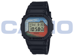 Casio G-Shock DW-5600KHG24-1JR (na zdjęciu) posiada nadruki w stylu ukiyo-e z dzieł sztuki Hokusai z okresu Edo-. (Źródło zdjęcia: Casio - edytowane)