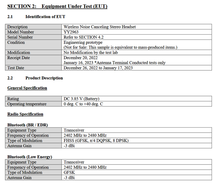 Listing Sony WF-1000XM5 FCC (image via FCC)