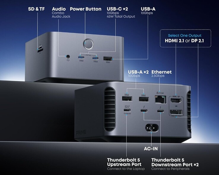 Stacja dokująca Anker Prime TB5 (14-w-1, 8K, Thunderbolt 5). (Źródło zdjęcia: Anker)