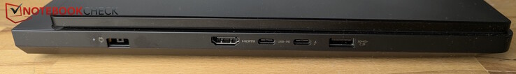 Po lewej: Zasilanie, HDMI, USB-C z Thunderbolt 4 (DisplayPort), USB-C (10 Gb/s, Power Delivery 65-100 W, DP), USB-A (10 Gb/s, Always On)