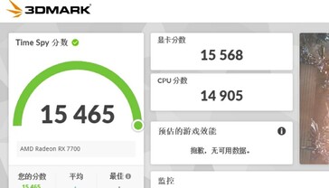 RX 7700 3DMark Time Spy wynik. (Źródło: All_The_Watts)