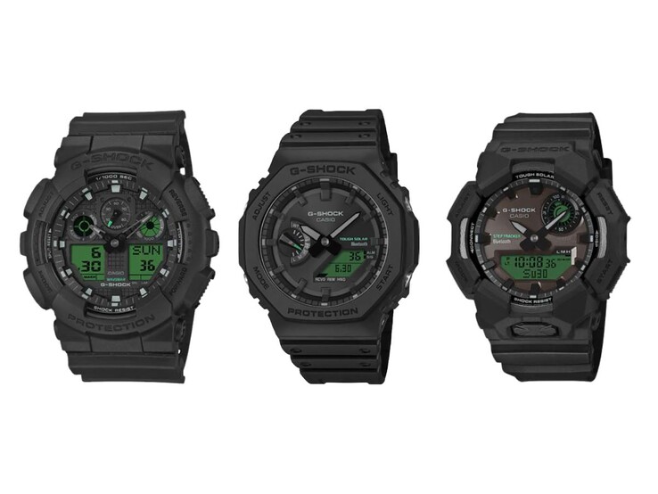 Od lewej do prawej: zegarki Casio G-Shock GA-100BEG-1A, GA-B2100BEG-1A i GA-B010BEG-1A