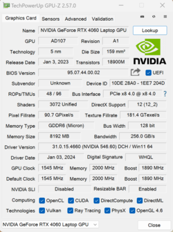 Laptop GPU-Z Nvidia GeForce RTX 4060