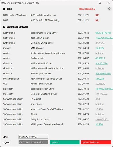 W zależności od wybranych opcji może pojawić się inny ekran: Aktualizacje