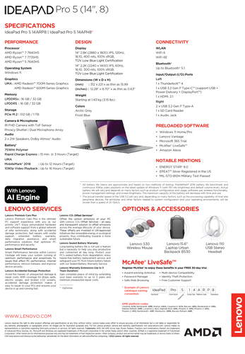 Lenovo IdeaPad Pro 5 14 - specyfikacja. (Źródło: Lenovo)