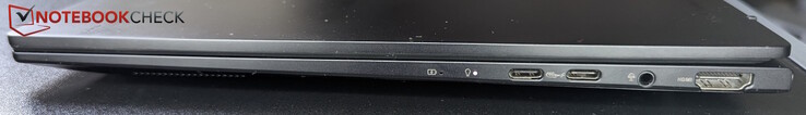 Prawo: USB-C (USB 4, do 40 Gb/s), USB-C (USB 3.2 Gen 2, 10 Gb/s)