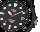 Przedstawiony na zdjęciu model Casio MRW-240H-1E1JF w całkowicie czarnym kolorze.