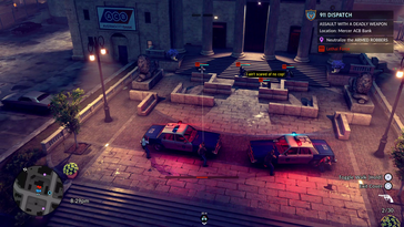 Reakcja policji na czynną napaść przed bankiem w centrum Averno City (źródło obrazu: Fallen Tree Games)