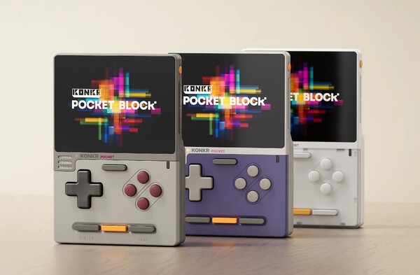 Ayaneo Konkr Pocket Block w kolorach Original Grey, Cube Purple i Atoms White.