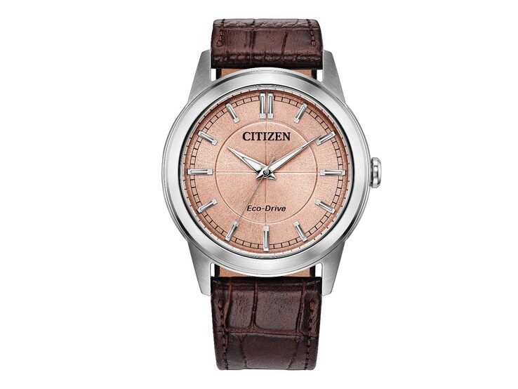 Model Citizen Rolan AW2110-14Z posiada tarczę w kolorze łososiowym, kopertę ze stali nierdzewnej oraz brązowy skórzany pasek.