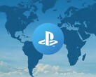 Logo konta PlayStation widoczne na mapie świata