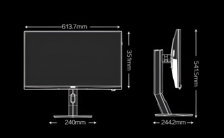 Zdjęcie przedstawia wymiary niedawno wprowadzonego na rynek monitora do gier AOC Agon AG277UX. 