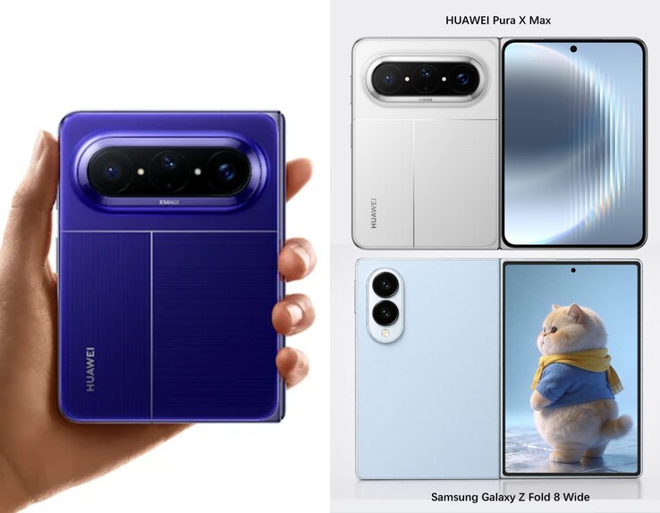 Galaxy Z Fold8 Wide renderuje się obok Huawei Pura X Max.