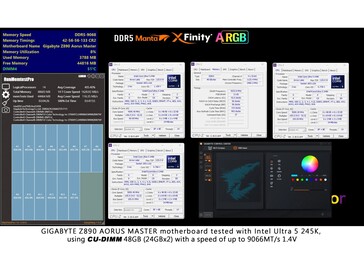 Różne aplikacje monitorujące pokazujące specyfikacje procesora, płyty głównej i pamięci RAM XFinity+. (Źródło obrazu: V-color)