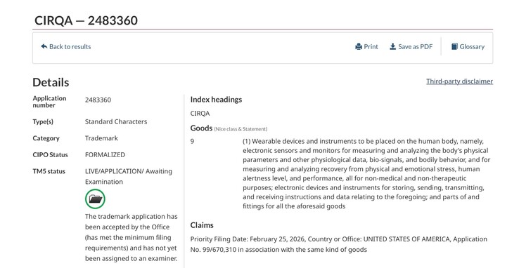 Patent firmy Garmin dotyczący systemu CIRQA nr 2483360, zarejestrowany w Kanadyjskim Urzędzie ds. Własności Intelektualnej (CIPO)