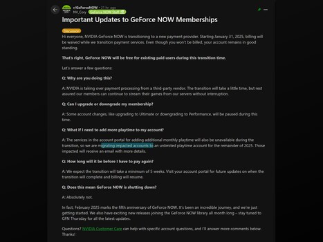 Aktualizacja Nvidia GeForce Now Reddit (źródło obrazu: GeForce Now Reddit)