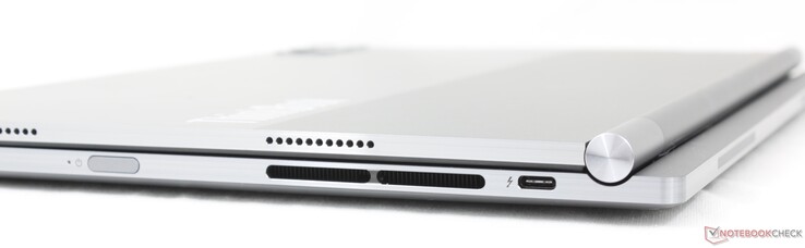 Po prawej stronie (tylko w trybie laptopa z systemem Windows): Przycisk zasilania z obsługą odcisków palców, USB-C 4.0 + Thunderbolt 4 z DisplayPort i Power Delivery