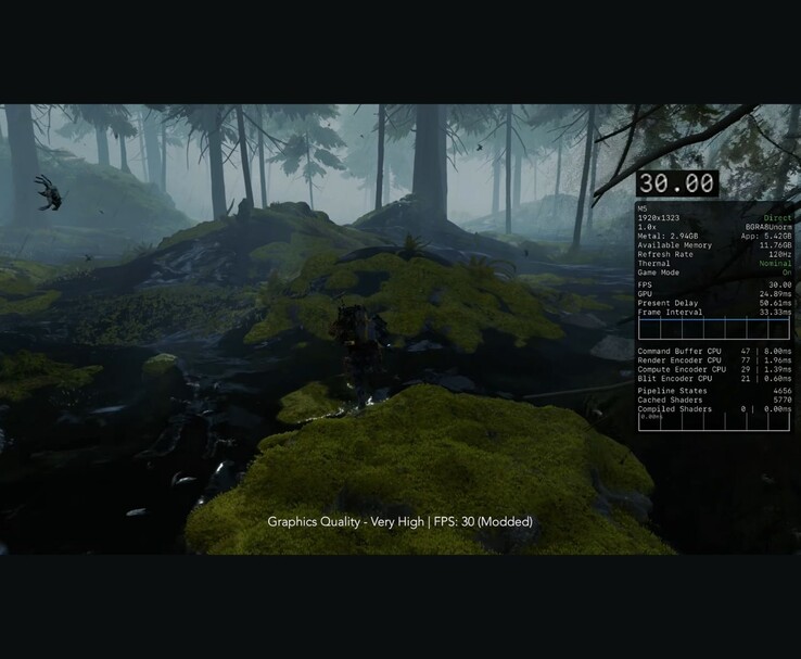 Death Stranding uruchomiony na iPadzie Pro M5 przy bardzo wysokich ustawieniach graficznych i 30 FPS. (Źródło obrazu: MrMacRight via YouTube)