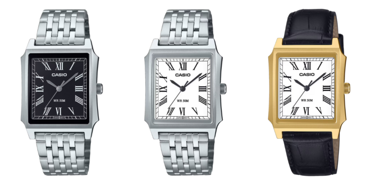 Od lewej do prawej: zegarki Casio MTP-B190D-1BV, MTP-B190D-7BV i MTP-B190GL-7BV. (Źródło zdjęcia: Casio)