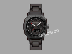 Zegarek Casio Pro Trek x White Mountaineering PRW-B1000WM-1, na zdjęciu z tekstem Casioblog na szarym tle. (Źródło zdjęcia: Casioblog)