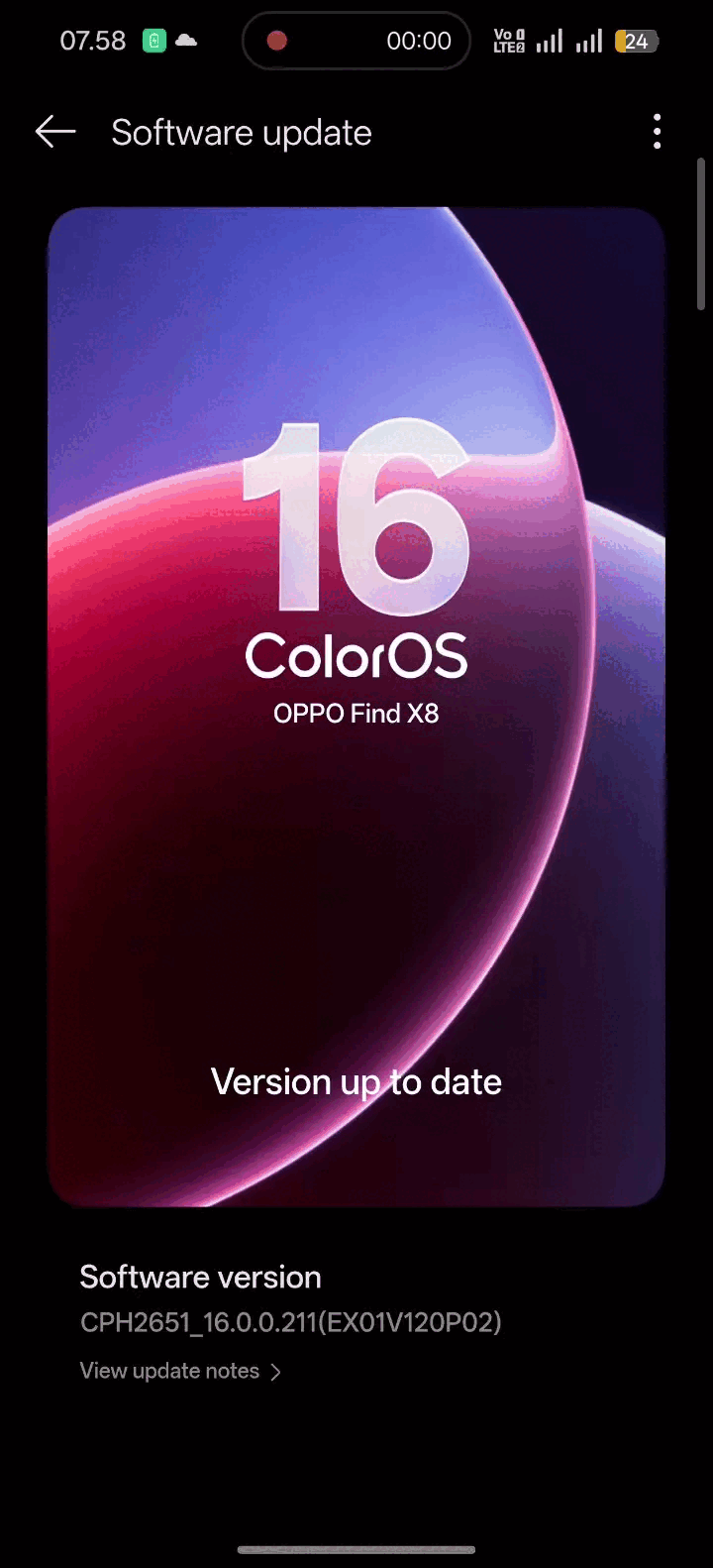 ColorOS 16 OTA na Oppo Find X8 (źródło obrazu: zrzut ekranu udostępniony przez członka społeczności Oppo)