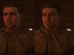Zdjęcie przedstawiające model postaci Henry'ego z gry „Kingdom Come: Deliverance 2” po wdrożeniu technologii DLSS 5, widoczne po prawej stronie