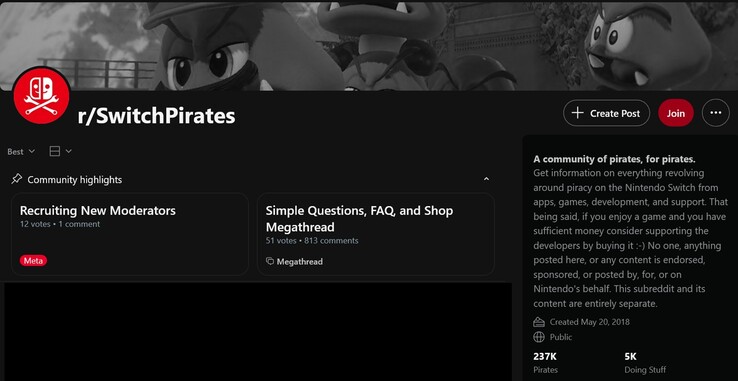 Pokazano subreddit piractwa Switch (źródło obrazu: zrzut ekranu, r/SwitchPirates)