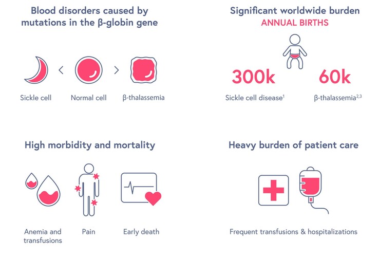 Przegląd choroby sierpowatokrwinkowej. (Źródło: CRISPR Therapeutics)