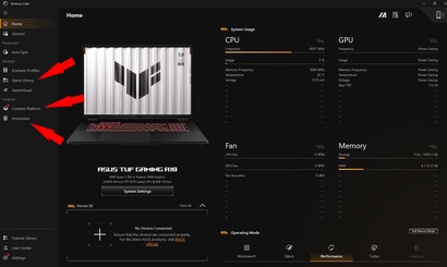 Promocja, platforma treści, biblioteka gier - Zbyt dużo paczek Armoury Crate i czasy ładowania nie są optymalne