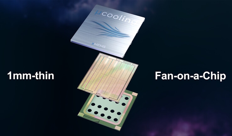 Układ xMEMS XMC-2400 wibruje cienką warstwą piezoelektryczną, aby przepchnąć powietrze przez mikroukład chłodzący. (Źródło obrazu: xMEMS)