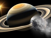 Ilustracja przedstawia asteroidę trojańską podążającą za Saturnem. (Źródło zdjęcia: Robert Lea - Canva)