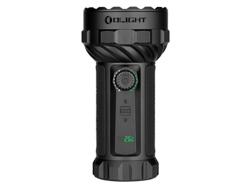 Latarka Olight Marauder 3 posiada wskaźnik stanu baterii informujący o pozostałym czasie pracy.