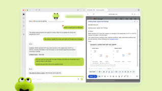 A Dot przegląda nowe dane testowe, aktualizuje analizę i przygotowuje wersję roboczą wiadomości e-mail z ustaleniami do zatwierdzenia przez człowieka.