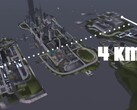 Widok z lotu ptaka na 4-kilometrową mapę GTA III Liberty City z trzema wyspami