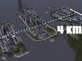 Widok z lotu ptaka na 4-kilometrową mapę GTA III Liberty City z trzema wyspami