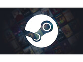 Obraz promocyjny Steam z dużym logo platformy pośrodku na wyblakłym czarnym tle z nieostrymi okładkami różnych tytułów gier. (Źródło obrazu: Steam)