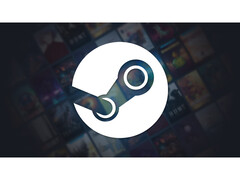 Obraz promocyjny Steam z dużym logo platformy pośrodku na wyblakłym czarnym tle z nieostrymi okładkami różnych tytułów gier. (Źródło obrazu: Steam)