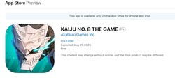 Kaiju No. 8: The Game App Store z datą premiery 31 sierpnia 2025 r. (źródło obrazu: Apple App Store)