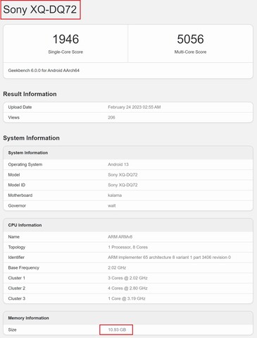 Prawdopodobna Xperia 5 V. (źródło obrazu: Geekbench)