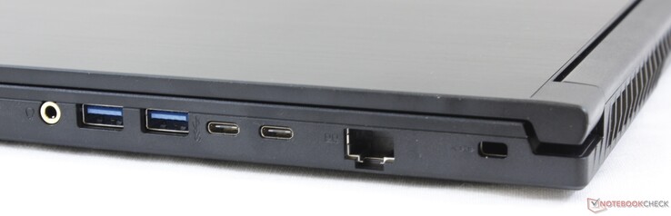 prawy bok: dwa gniazda audio, 2 USB 3.2 typu A, USB 3.2 typu C, LAN, zamek Kensingtona