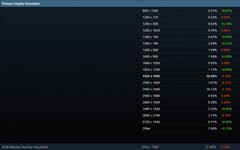 Ankieta Steam z maja 2024 r. - podstawowa rozdzielczość ekranu (źródło: Steam) 
