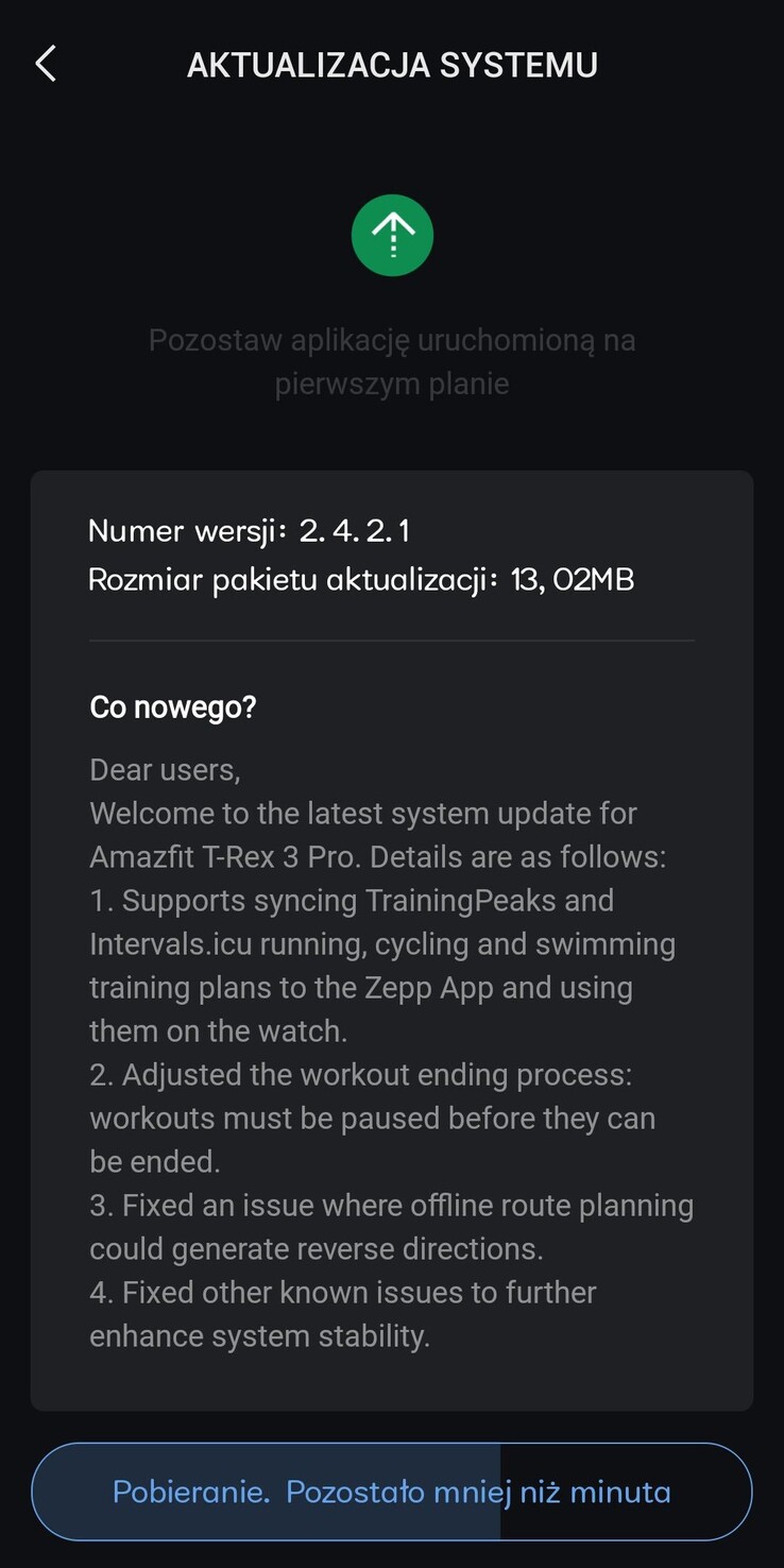 Informacje o wydaniu oprogramowania w wersji 2.4.2.1 dla smartwatcha Amazfit T-Rex 3 Pro. (Źródło obrazu: Reddit)